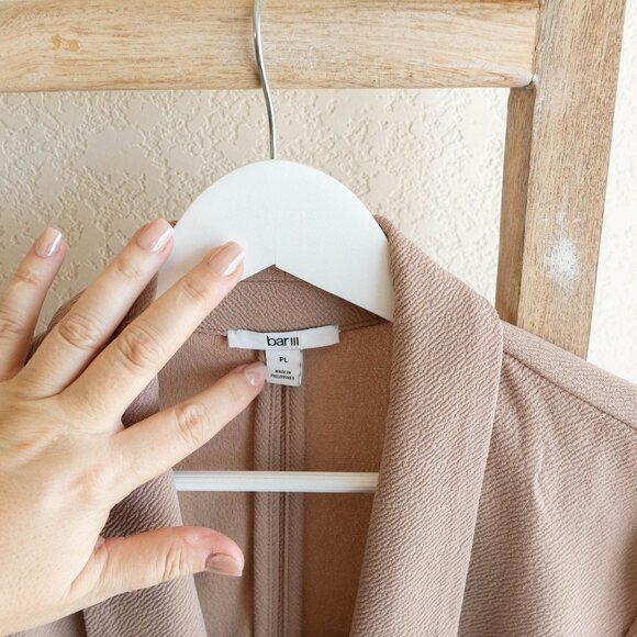 Bar III Size Petite Large Tan Warm Ginger Open Front Jacket with Ruched Sleeves - Picture 3 of 6